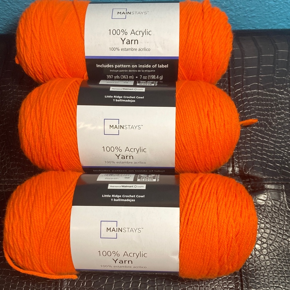 3 NWT (1191 yards total) Mainstays 100% Acrylic Orange Yarn Medium Worsted